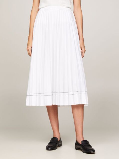 White Pleated Flared Midi Skirt  Women