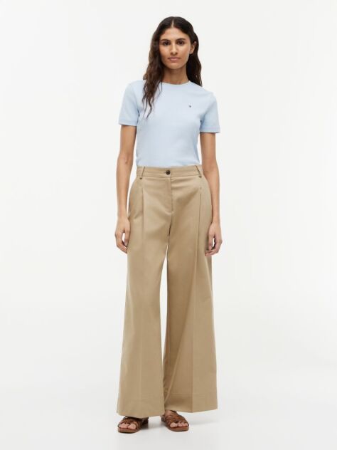 Μπλε Ριμπ T-Shirt Σε Slim Γραμμή Με Κεντητό Σημαιάκι  Γυναίκες