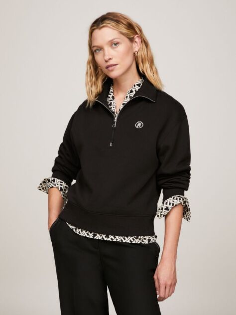 Black TH Monogram Cropped Half-Zip Sweatshirt  Women
