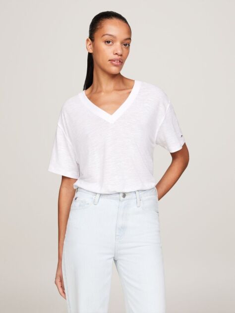 White V-Neck Relaxed T-Shirt  Women