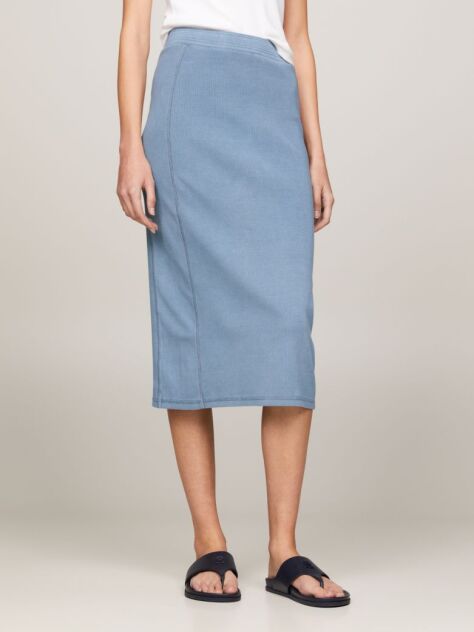 Blue Garment Dyed Ribbed Midi Pencil Skirt  Women