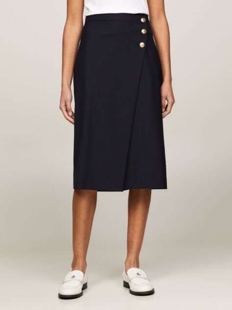 Blue Gold Button Wrap Midi Skirt  Women