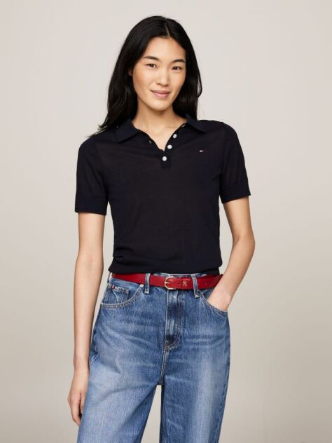 Blue Short Sleeve Polo Collar Jumper  Women