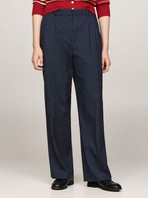 Blue Flannel Relaxed Straight Leg Trousers  Women