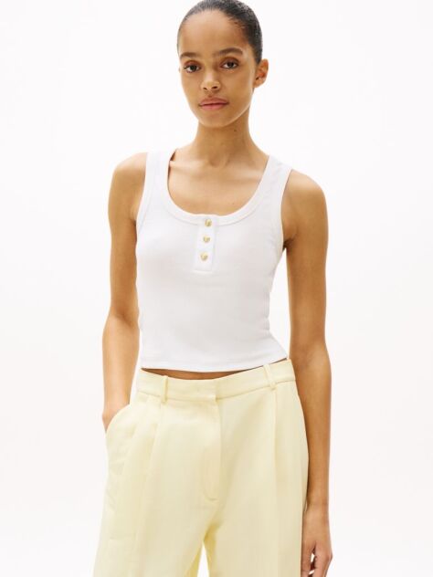 White Henley Slim Tank Top  Women