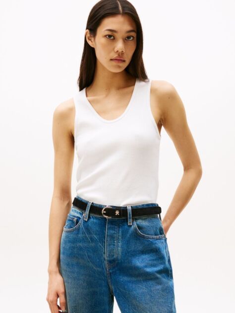White Contrast Slim Tank Top  Women