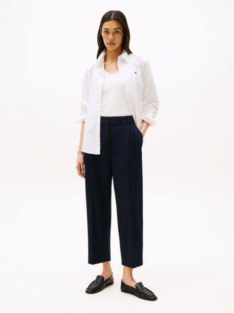 Blue Tapered Leg Low Rise Cropped Trousers  Women