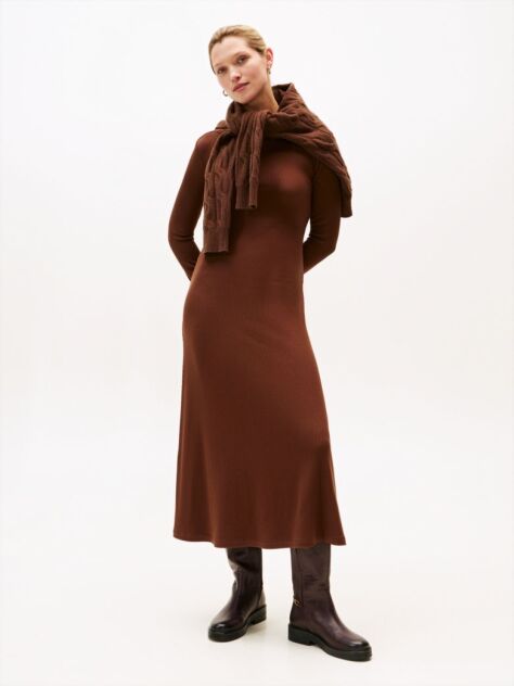 Καφέ Ριμπ Μίντι Εβαζέ Φόρεμα  Γυναίκες