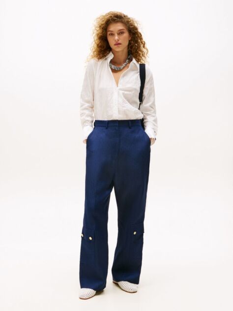 Μπλε The Runway Collection Λινό Cargo Παντελόνι  Γυναίκες