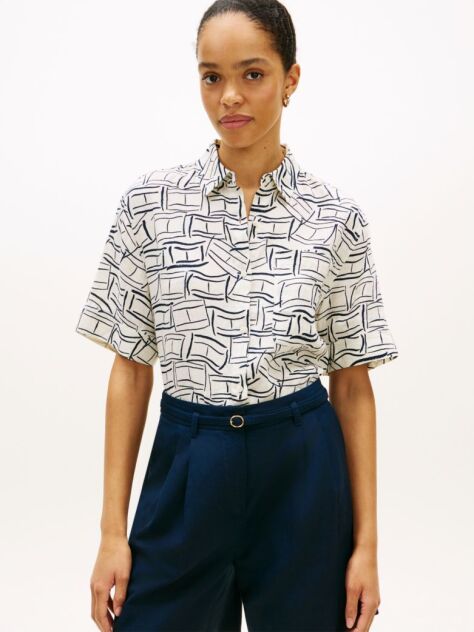 Multi Relaxed Fit Pure Linen Short Sleeve Shirt  Women