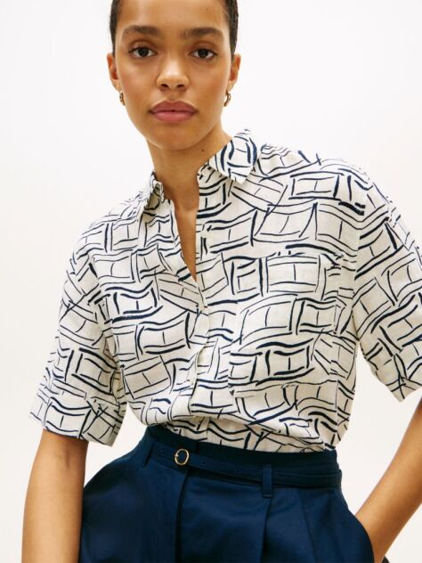 Multi Relaxed Fit Pure Linen Short Sleeve Shirt  Women