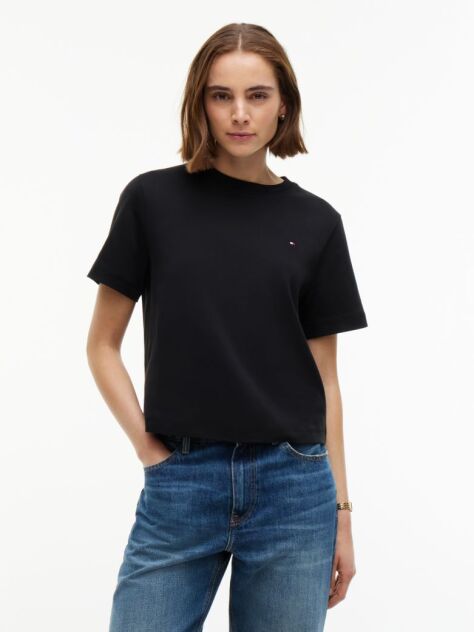 Μαύρο Boxy T-Shirt Με Πλέξη Interlock  Γυναίκες