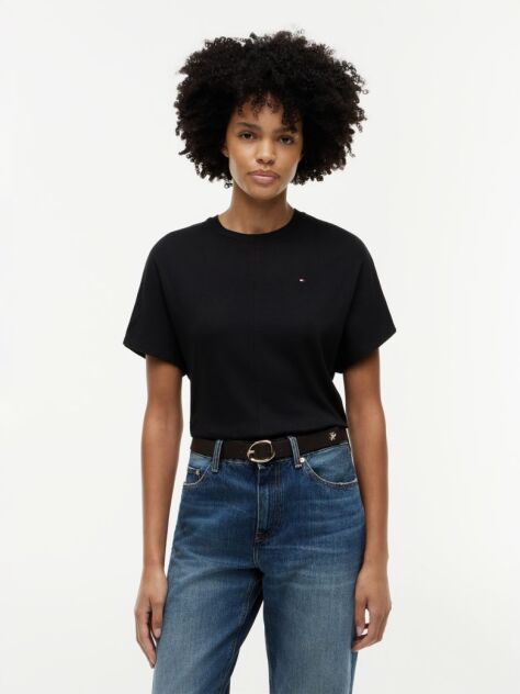 Μαύρο T-Shirt Με Κλασική Λαιμόκοψη Και Μανίκι Batwing  Γυναίκες