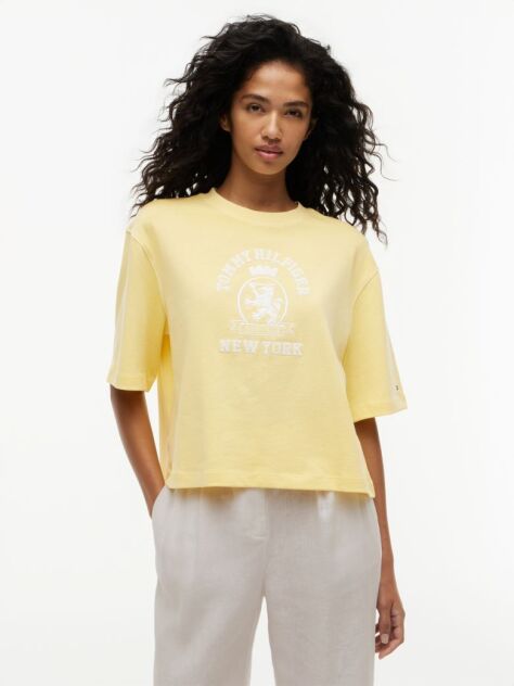Κίτρινο T-Shirt Σε Άνετη Γραμμή Με Washed Εφέ  Γυναίκες