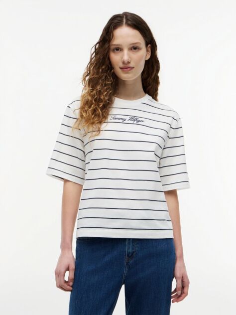 Multi Logo Embroidery Relaxed Crew Neck T-Shirt  Women