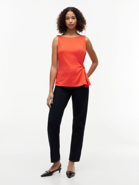 Red Twist Boat Neck Sleeveless Top  Women