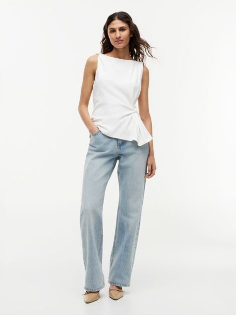 White Twist Boat Neck Sleeveless Top  Women