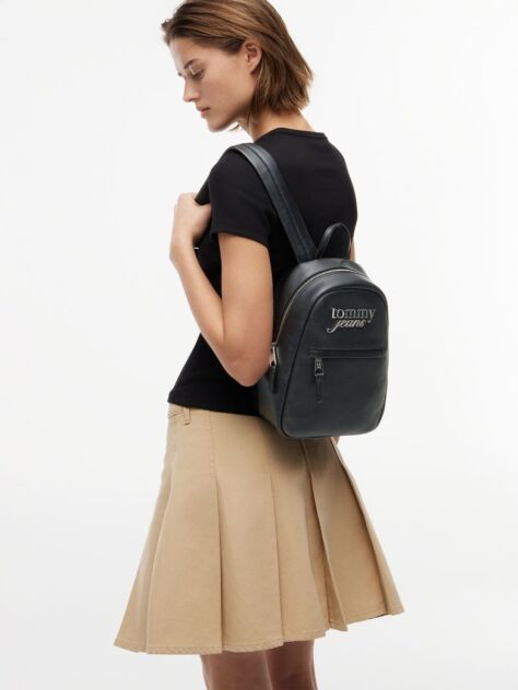 Black Metal Logo Dome Backpack  Women