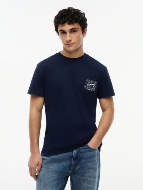 Blue Signature Logo Peached Jersey T-Shirt  Men