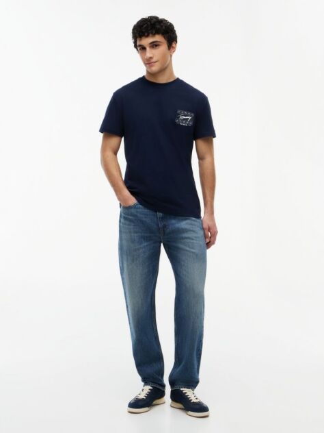 Blue Signature Logo Peached Jersey T-Shirt  Men