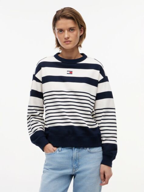 Multi Tommy Badge Stripe Relaxed Sweatshirt  Women