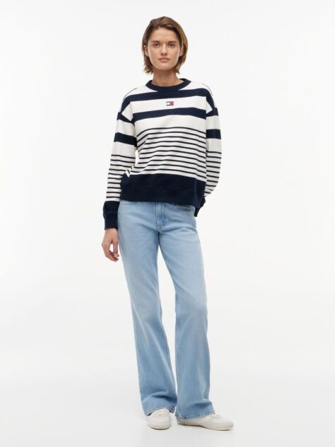 Multi Tommy Badge Stripe Relaxed Sweatshirt  Women