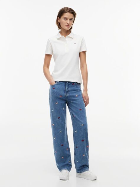 Denim All-Over Embroidery High Rise Slim Straight Jeans  Women