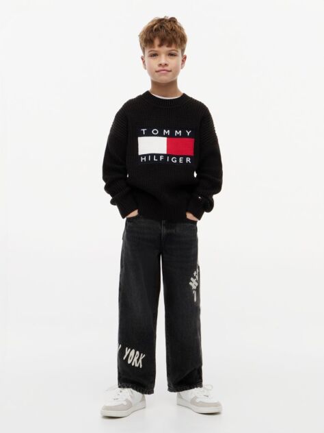 Denim Print Loose Relaxed Black Jeans  Boys