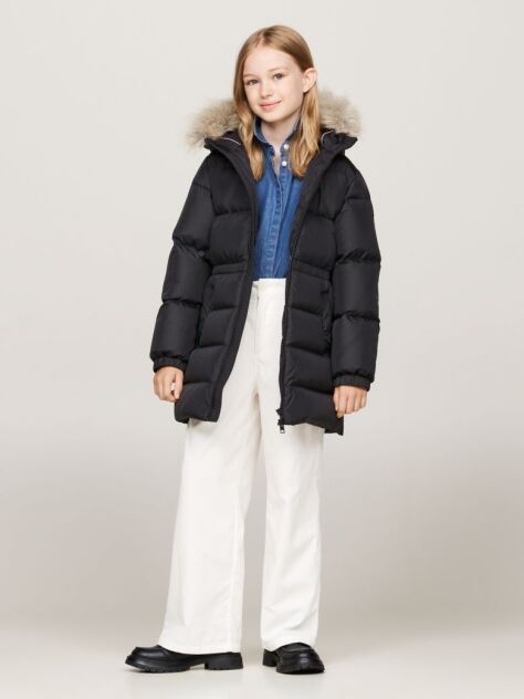 Black Essential Longline Down Jacket  Girls