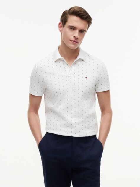 White Regular Fit Print Jersey Polo Shirt  Men