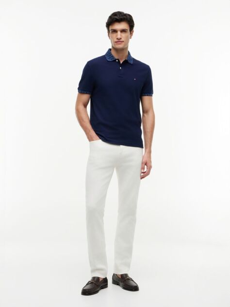 Blue Regular Fit Jacquard Collar Structured Polo Shirt  Men