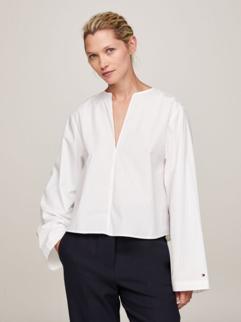 White V-Neck Relaxed Fit Blouse  Women