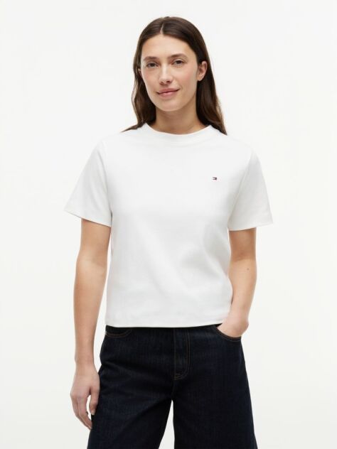 Άσπρο Boxy T-Shirt Με Πλέξη Interlock  Γυναίκες
