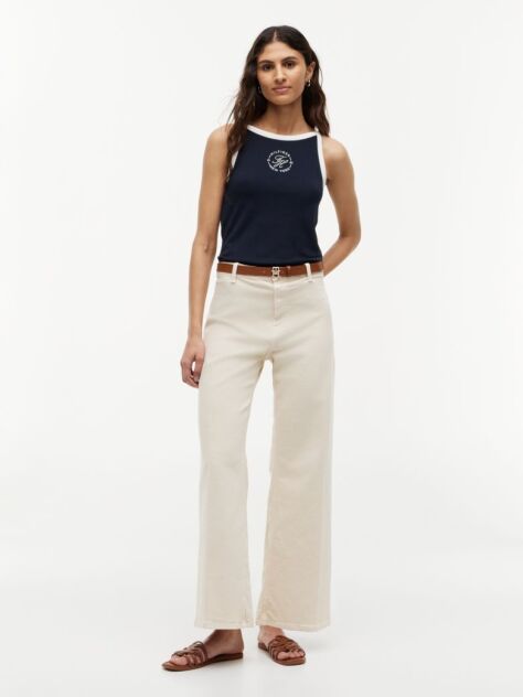 Beige Washed High Rise Wide Leg Ankle Jeans  Women