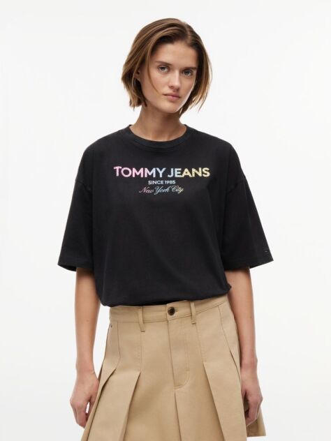 Μαύρο Oversized Βαμβακερό T-Shirt Με Ξεθωριασμένο Φινίρισμα  Γυναίκες