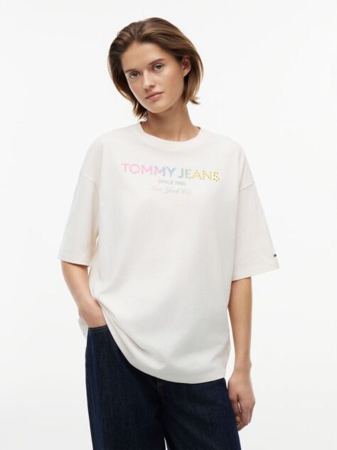 Άσπρο Oversized Βαμβακερό T-Shirt Με Ξεθωριασμένο Φινίρισμα  Γυναίκες