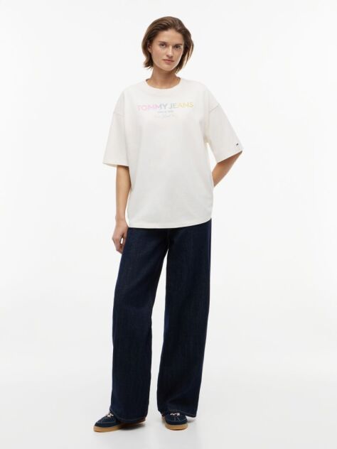 Άσπρο Oversized Βαμβακερό T-Shirt Με Ξεθωριασμένο Φινίρισμα  Γυναίκες
