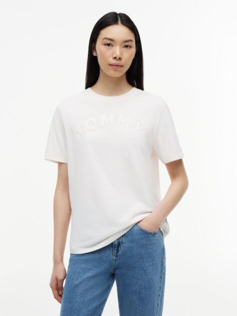 Άσπρο Άνετο Βαμβακερό T-Shirt  Γυναίκες