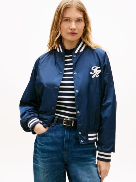 Blue Logo Appliqué Water Repellent Bomber Jacket  Women
