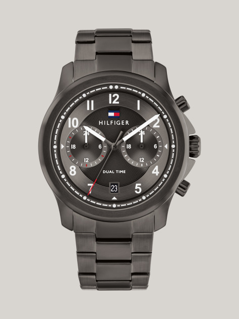 Grey Gunmetal Grey Dial Dual Time Watch  Men