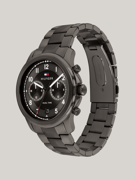 Grey Gunmetal Grey Dial Dual Time Watch  Men