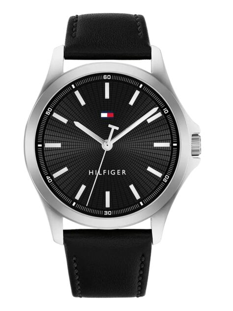 Black Stainless Steel Black Leather Strap Watch  Men