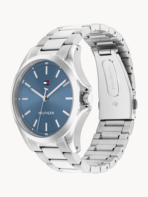 Blue Silver-Plated Stainless Steel Watch  Men