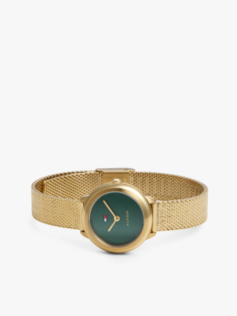 Green Oval Green Dial Gold-Plated Bracelet Watch  Women