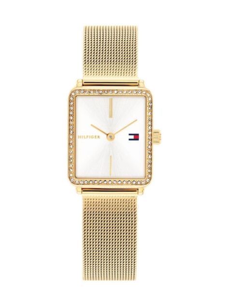 White White Dial Crystal-Embellished Mesh Strap Watch  Women