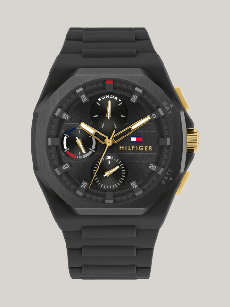 Black Multi-Dimensional Dial Black Silicone Strap Watch  Men