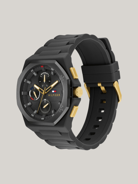 Black Multi-Dimensional Dial Black Silicone Strap Watch  Men