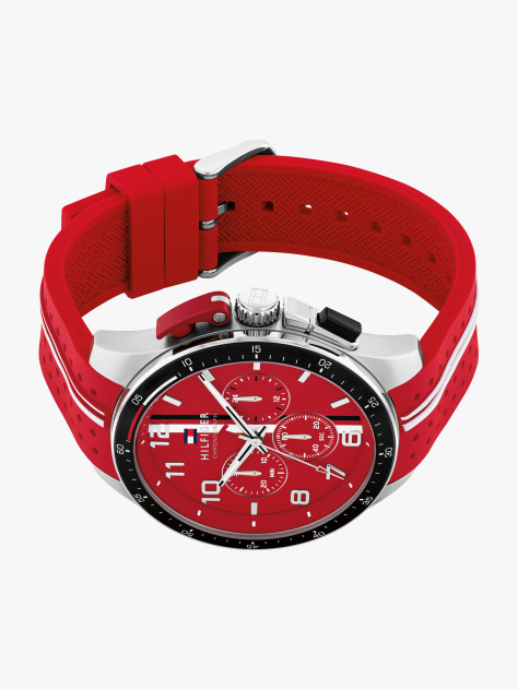 Red Red Dial Silicone Strap Watch  Men