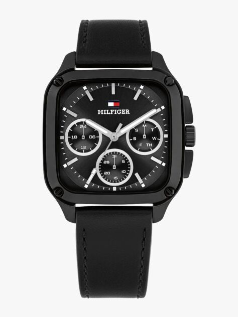 Black Square Dial Leather Strap Watch  Men