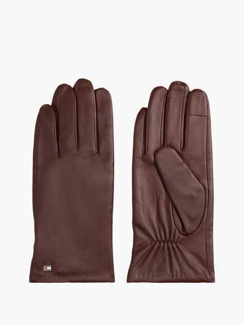 Brown Essential Enamel Flag Leather Gloves  Men
